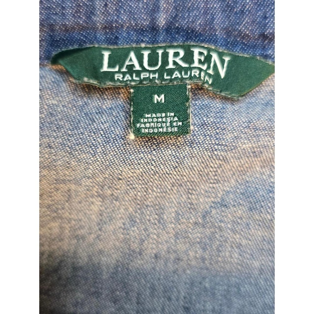 Lauren Ralph Lauren Denim Off Shoulder Cold Shoulder Tie Sleeve Blouse Medium - Picture 3 of 8